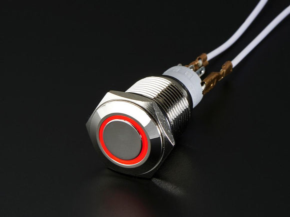 Metal On/Off Pushbutton with LED Ring (16mm, Red)