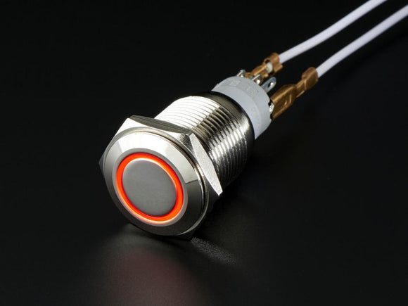 Metal Momentary Pushbutton with LED Ring (16mm, Red)