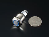 Metal On/Off Pushbutton with LED Ring (16mm, Blue)