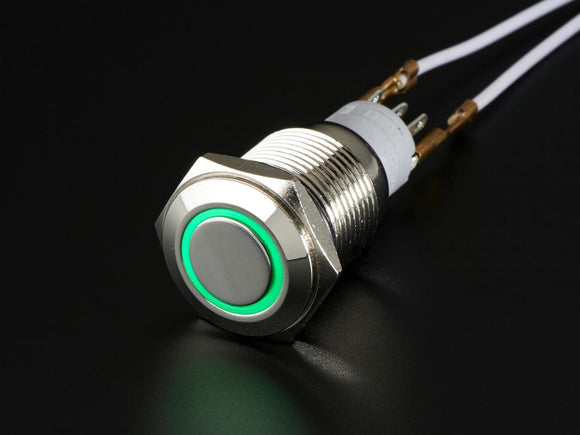 Metal On/Off Pushbutton with LED Ring (16mm, Green)