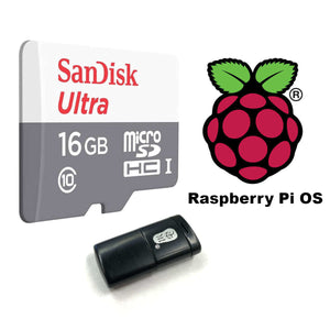 16GB microSDHC Card UHS-I Class 10 preloaded with Raspberry Pi OS with SD Card Reader