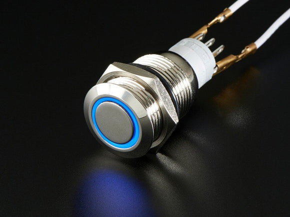 Metal Momentary Pushbutton with LED Ring (16mm, Blue)