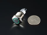 Metal Momentary Pushbutton with LED Ring (16mm, Green)