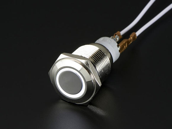 Metal On/Off Pushbutton with LED Ring (16mm, White)