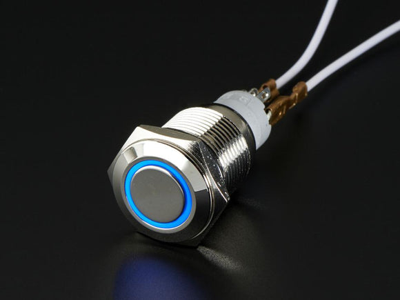 Metal On/Off Pushbutton with LED Ring (16mm, Blue)