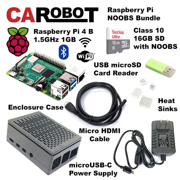 CAROBOT Raspberry Pi 4 B Starter Bundle (1GB RAM with 16GB SD Card)