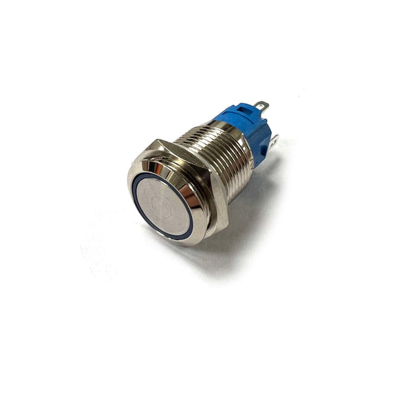 Metal Momentary Pushbutton with LED Ring (16mm, Blue, Waterproof)
