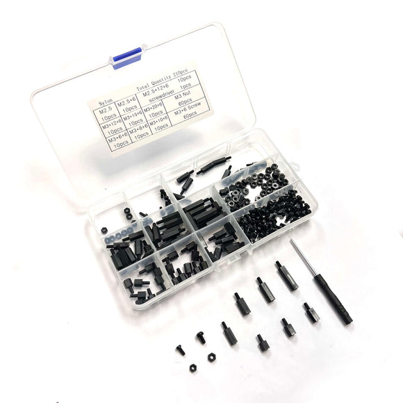 Nylon Screws, Nuts, and Standoffs Set (Black, 210pcs)